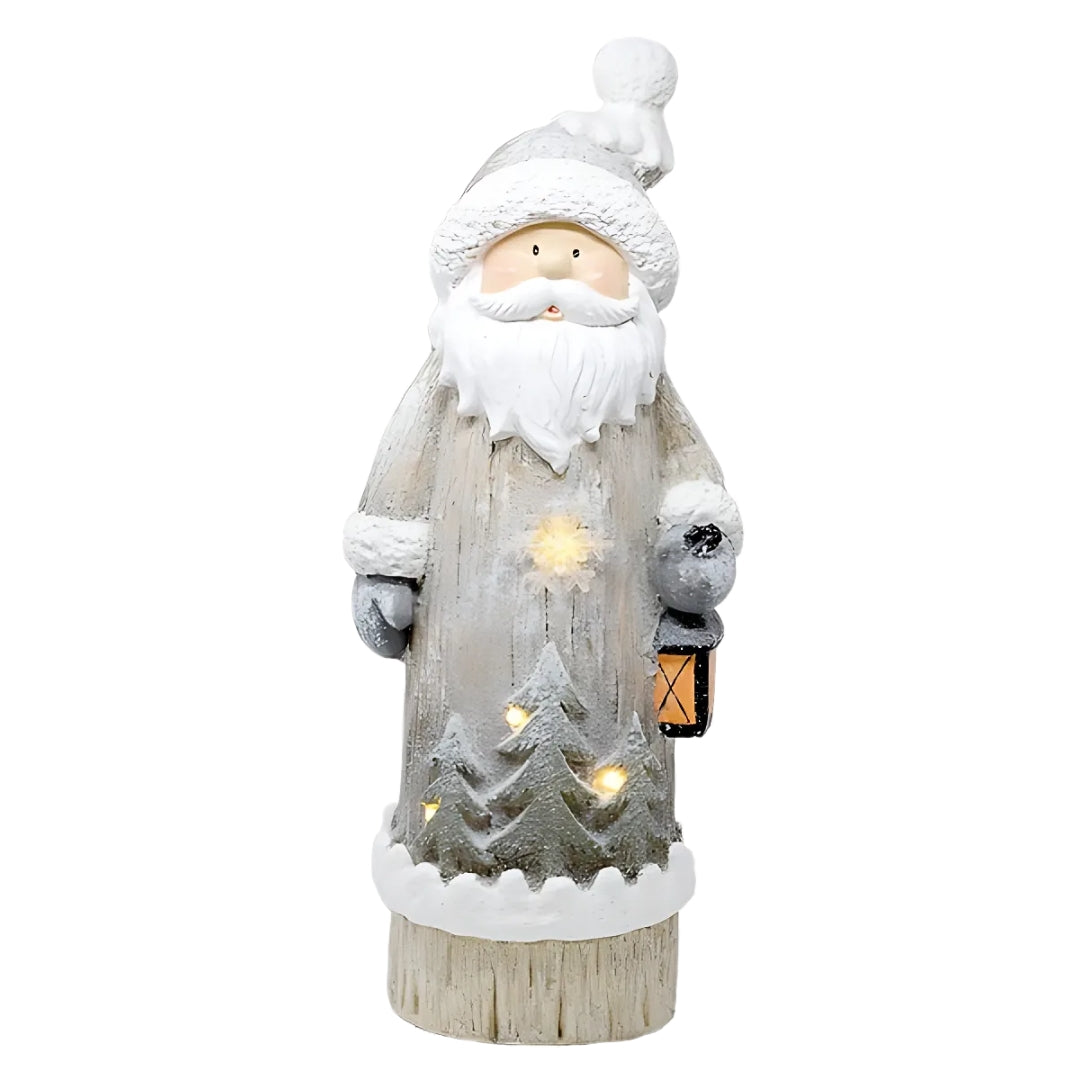 Festive Santa door greeter holding a glowing LED lantern, perfect for holiday porch decor and welcoming guests